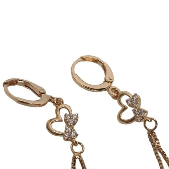 NWT Cubic Zirconia Heart & Chain Drop Down Dangle Earrings - Picture 5 of 5